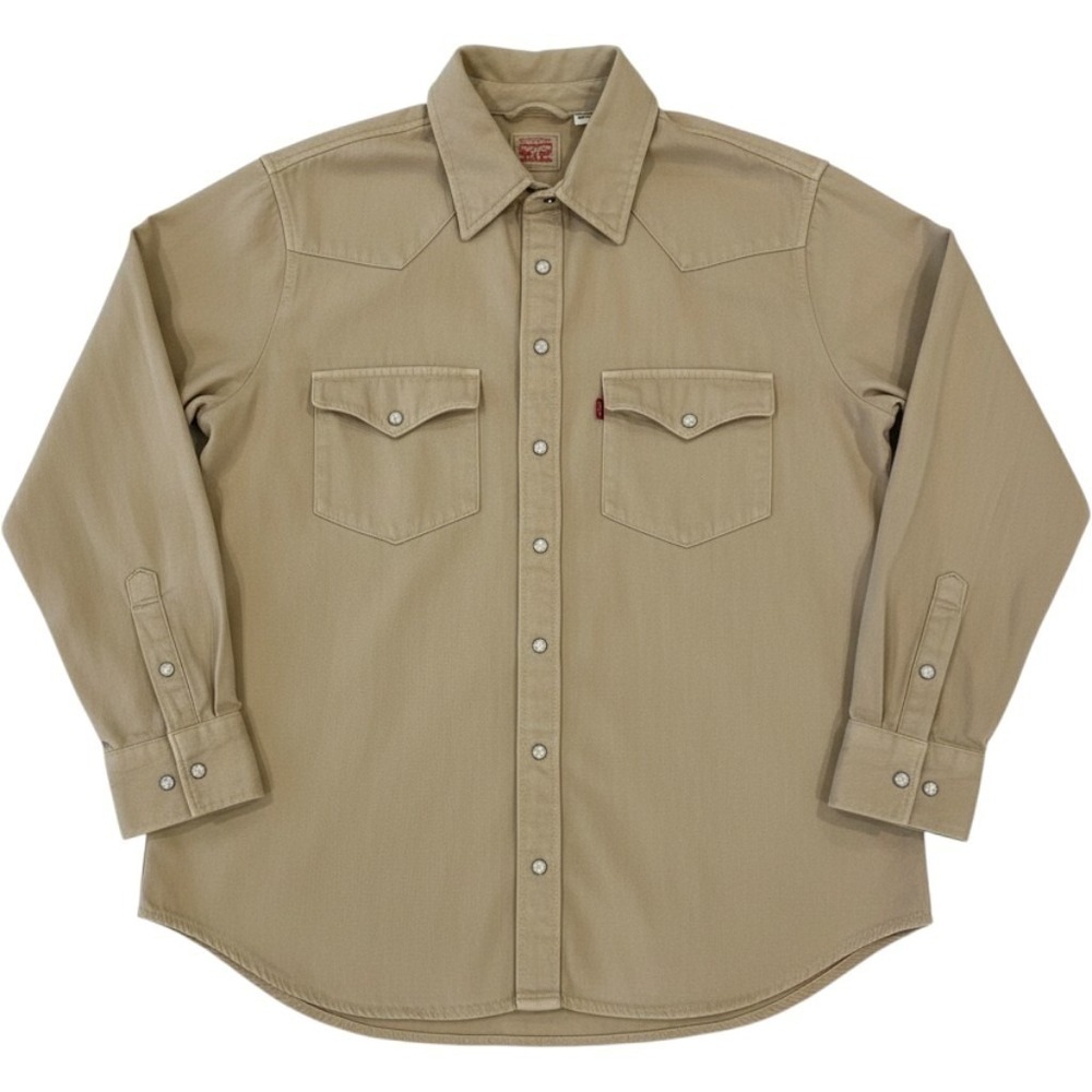 Levi's‎ Women's Ultimate Western Pearl Snap Long Sleeve Shirt Tan Safari Size M